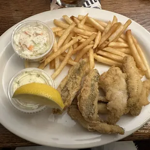 Perch dinner with fries.