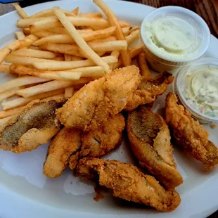 Fried bluegills and fries