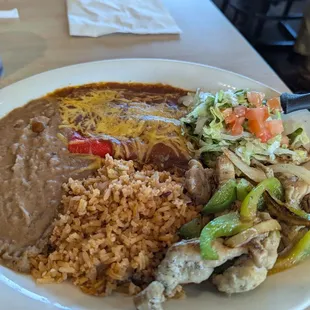 Cheese Enchiladas and chicken fajitas lunch special plate