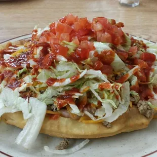 Large portion Navajo taco. Very tender fry bread.