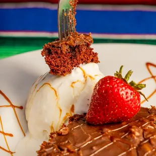 Texas Sheet Cake with Ice Cream made in house.