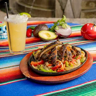 Veggie Fajitas (with portobello mushroom) and El Jefe Margarita