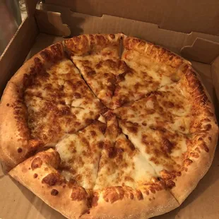 Cheese, light sauce medium pizza.