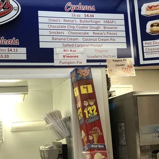 a menu for a hot dog