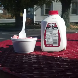 Teaberry ice cream and fresh milk