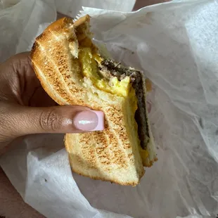 Scrapple Egg And Cheese Sandwich.