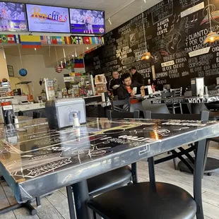 a restaurant with tables and chairs