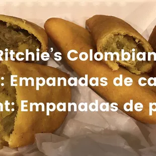 Empanadas de carne (left) and Empanadas de pollo (right)