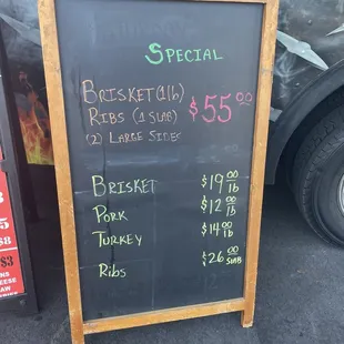 a menu for special prices