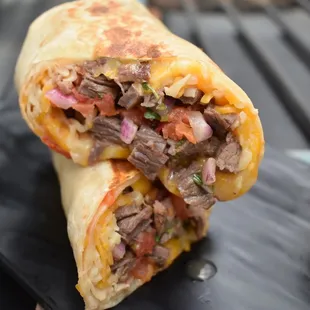 a burrito cut in half