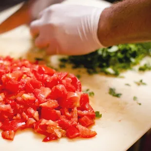 Fresh veggies used for pico de gallo