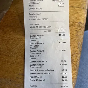 a receipt on a table