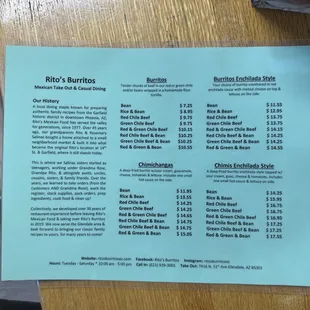 a menu on a table