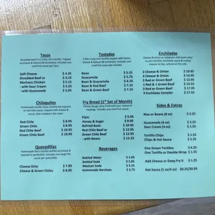 a menu on a table