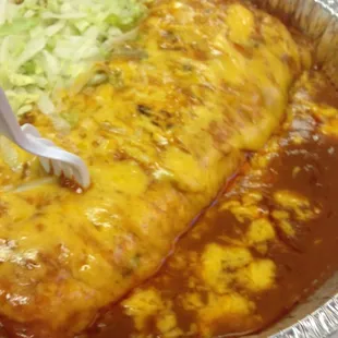 Green chile burrito enchilada style