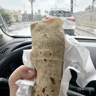 a hand holding a burrito