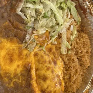 Enchilada with rice and beans