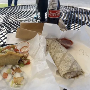 Burrito, taco and coke $20.50.