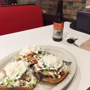 Chicken tostada and fat tire