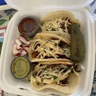 Korean tacos with spicy pork