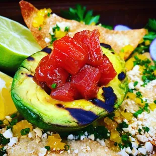 Charred Avocado with Marinated Ahi Tuna