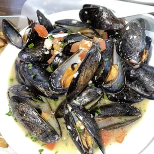 1lb of mussels at happy hour with bonus fries.  Absolutely delish.