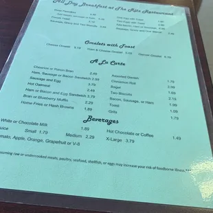 a menu on a table