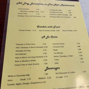 the menu for the restaurant