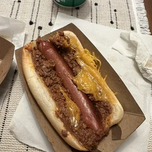 Smashed chili cheese dog.