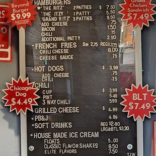 menu and price list