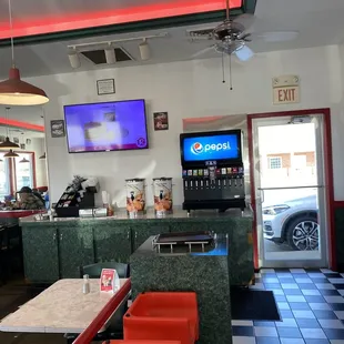 the interior of a diner