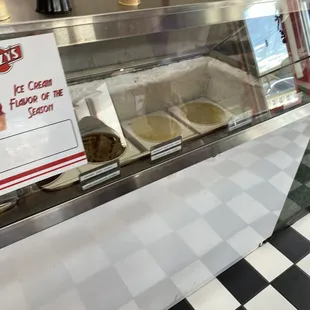 a display case of food