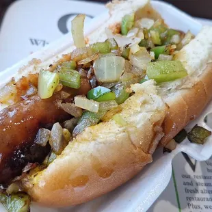 Bratwurst: steaming hot. Great texture. Great flavor. The sausage sandwich of my dreams.