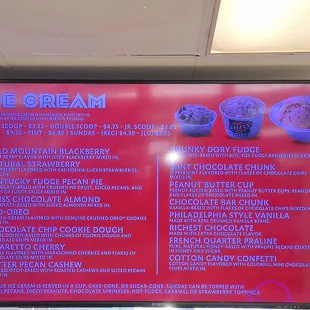 Ice cream menu board