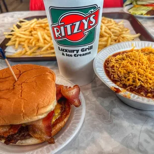 Chili 3 way and a number 1 with bacon.