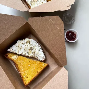 two pieces of toast in a box