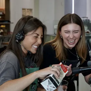 Our baristas laughing there tushies off!