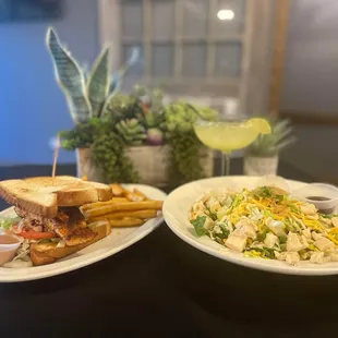 two plates of food on a table