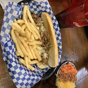 Phili chz steak, fries &amp; side salad