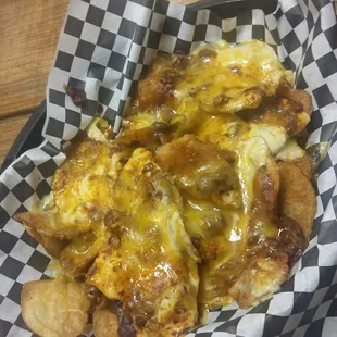 Irish nachos.  Tasty but was served warm not hot.