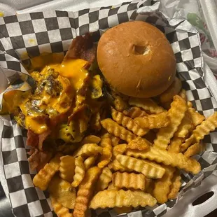 This is a cheeseburger and fries