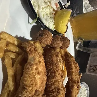 Erie perch with fries and hush puppies