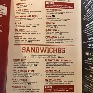 the menu of the restaurant