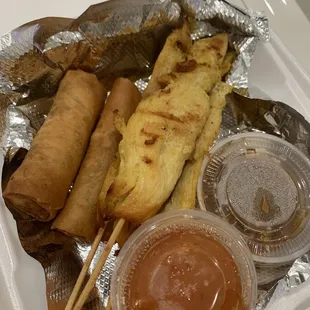 4 Chicken Satay and Egg Roll