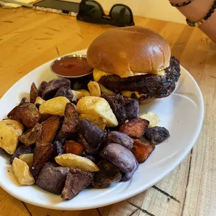 Double Bison Cheeseburger and Fries
