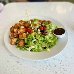Vegan BBQ tofu chopped salad