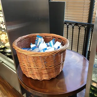 a wicker basket filled with ice cubes
