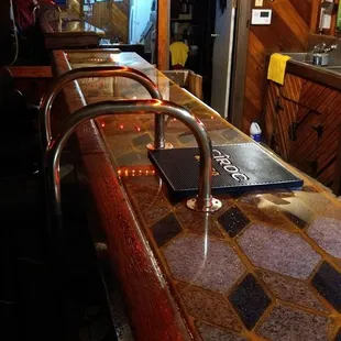 the bar counter with lights on