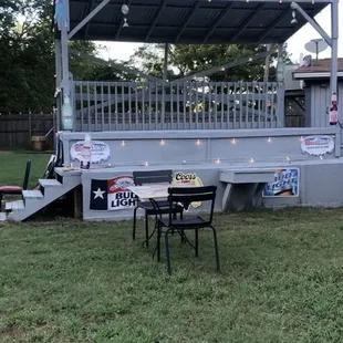 a picnic area with tables and chairs