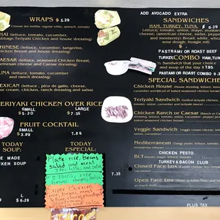 a menu on the wall